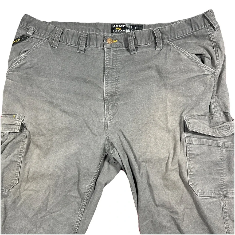 Ariat Rebar Pants Men's 48x34 M4 Relaxed Straight Cargo Pocket Stretch Gray